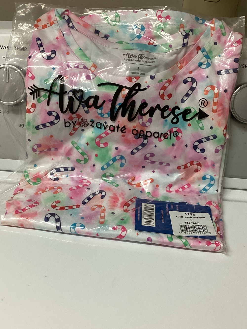 Ava Therese Women Candy Cane Print Long Sleeve Top - White Multicolor